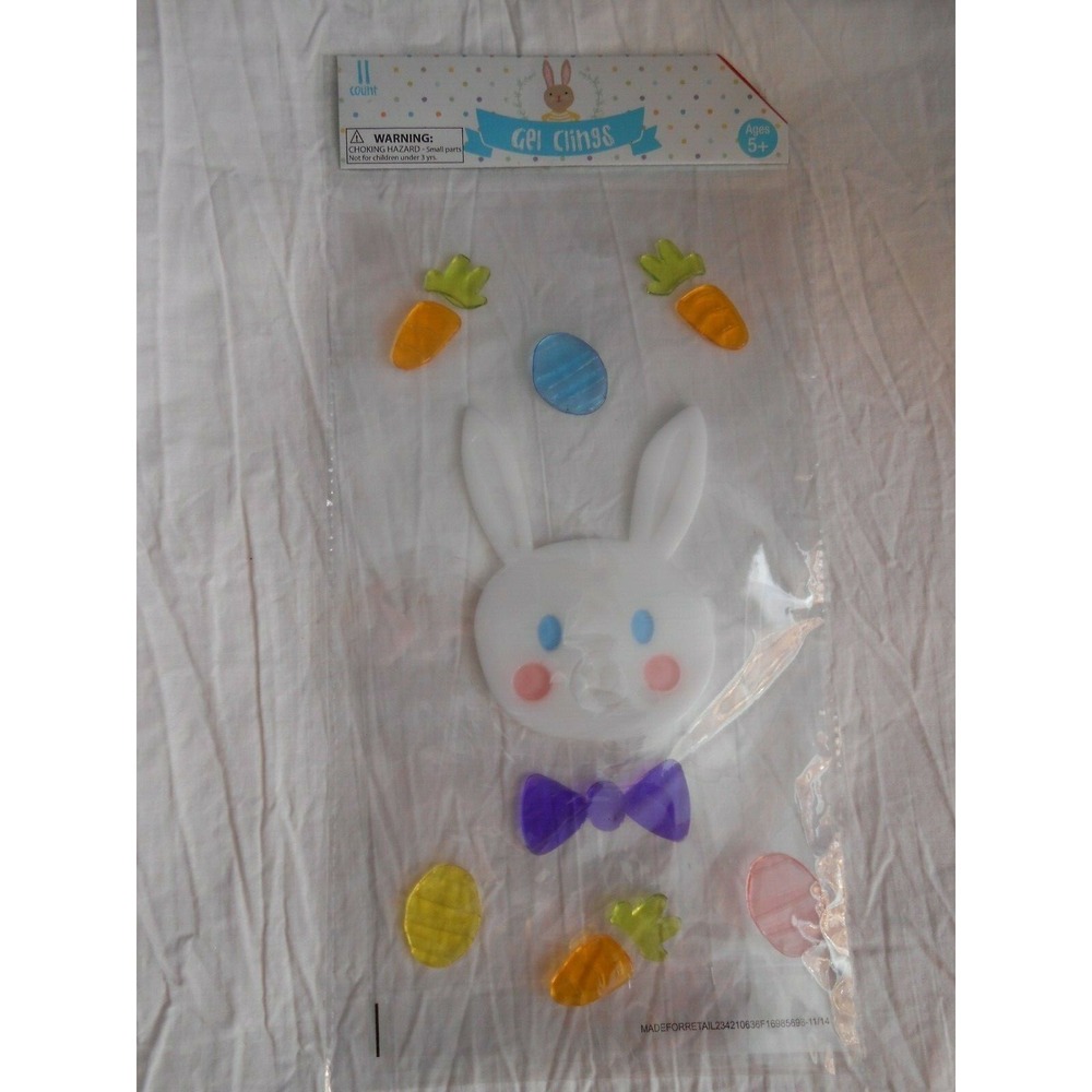 NEW EASTER Bunny Mr Rabbit Eggs Carrot CUTE Window Gel Clings Decorations 11 pcs